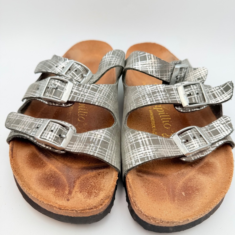 Papillio by Birkenstock Florida Sandals Grey Silver Metallic Plaid 41 L10 M8